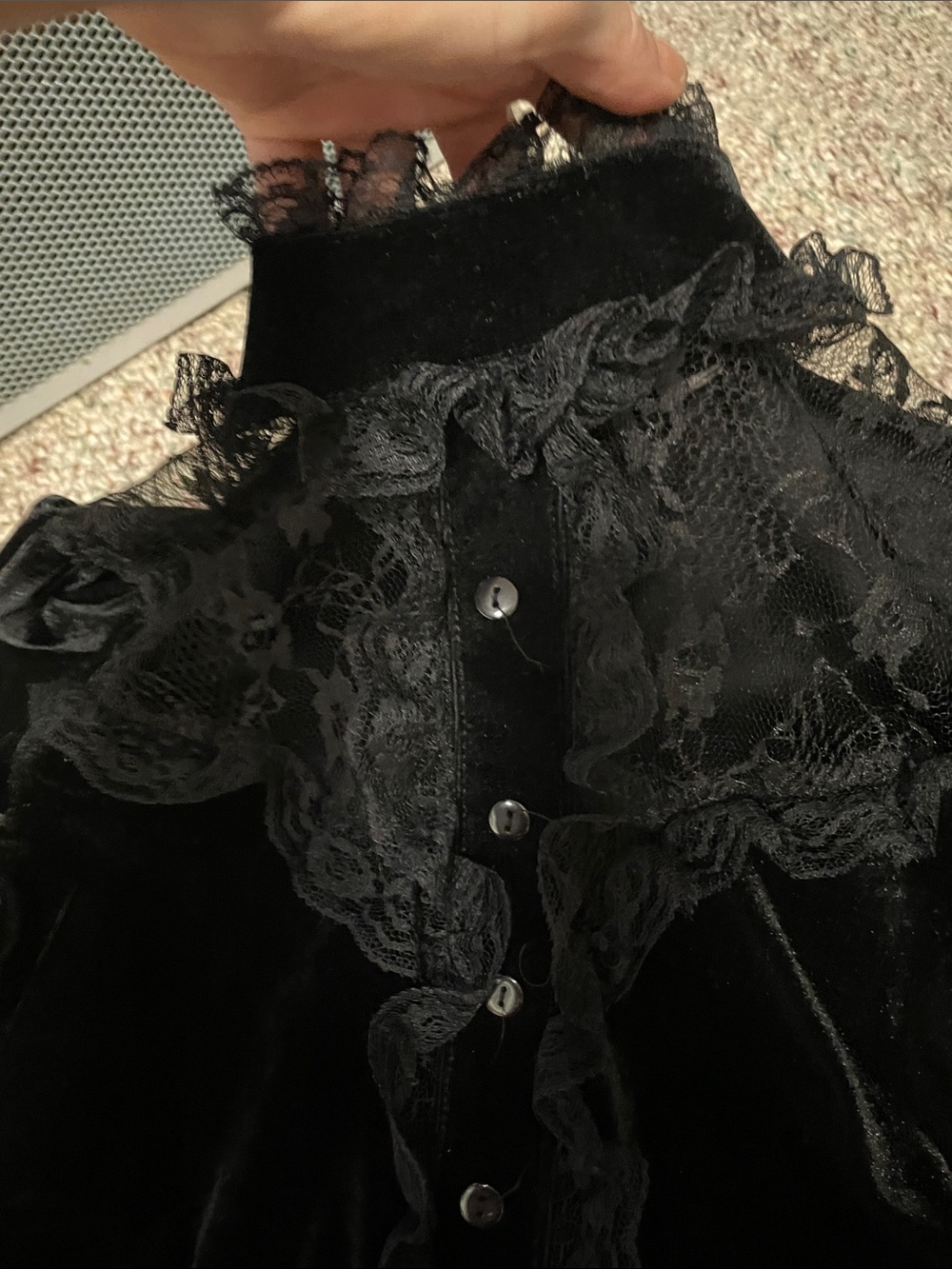 Vintage 70s Victorian look lace/Velvet high neck Long Sleeve Maxi Dress - Picture 2 of 10